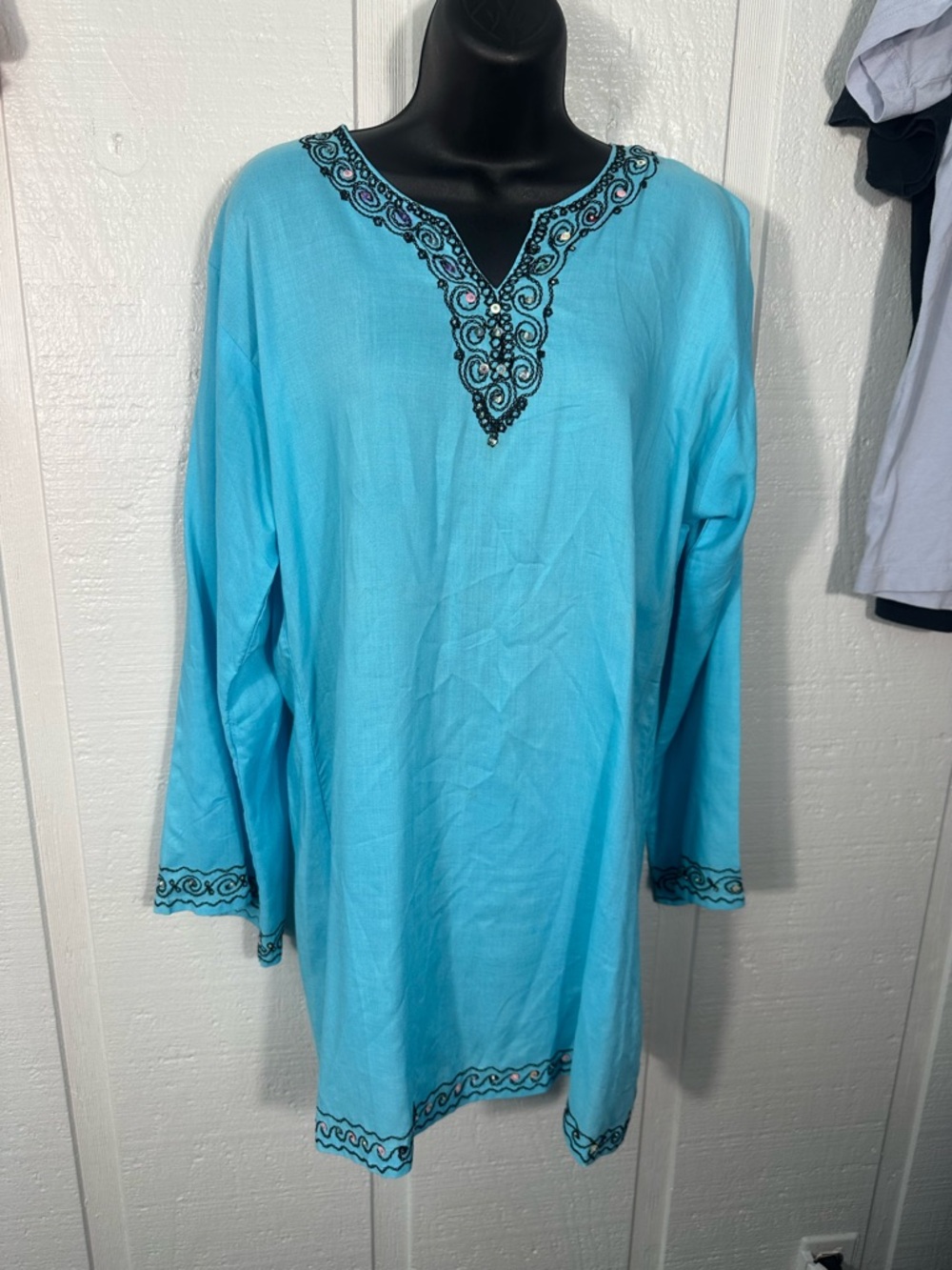 Women Blue With Black Embellished Neckline Swim Cover No Size GUC